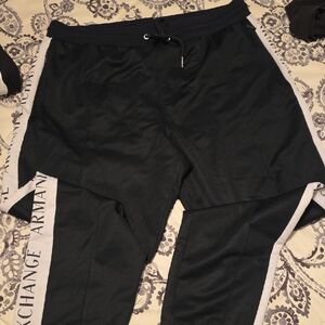 Armani Exchange Black Trackpants with White Trim (Jogger Fit At Bottom)